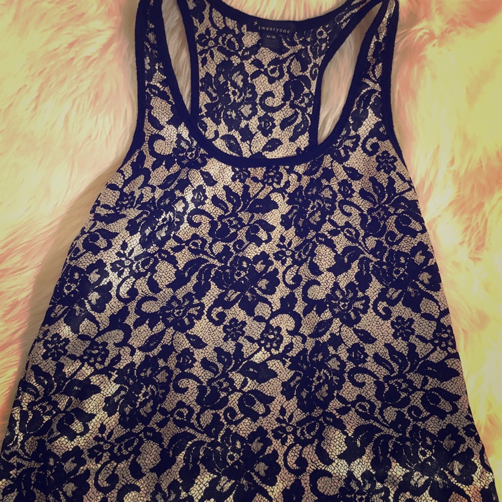 Forever 21 black floral tank top